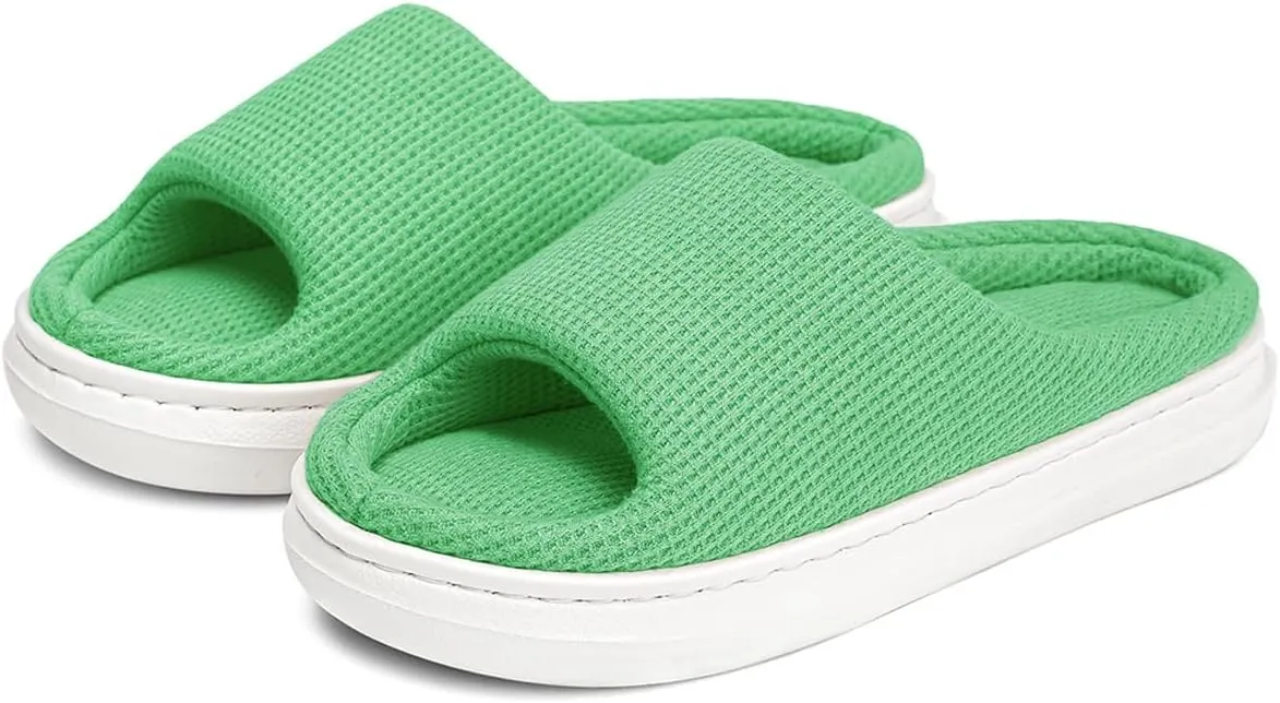 SOULROSE Summer House Memory Foam Slippers Comfy Spa Bedroom Slides Women Cloud Lightweight Waffle Cozy Open Toe Indoor Outdoor Platform Shoes