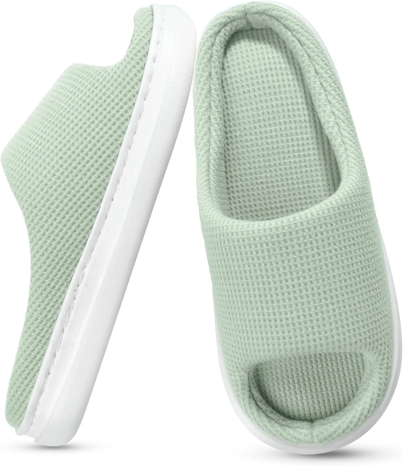SOULROSE Summer House Memory Foam Slippers Comfy Spa Bedroom Slides Women Cloud Lightweight Waffle Cozy Open Toe Indoor Outdoor Platform Shoes
