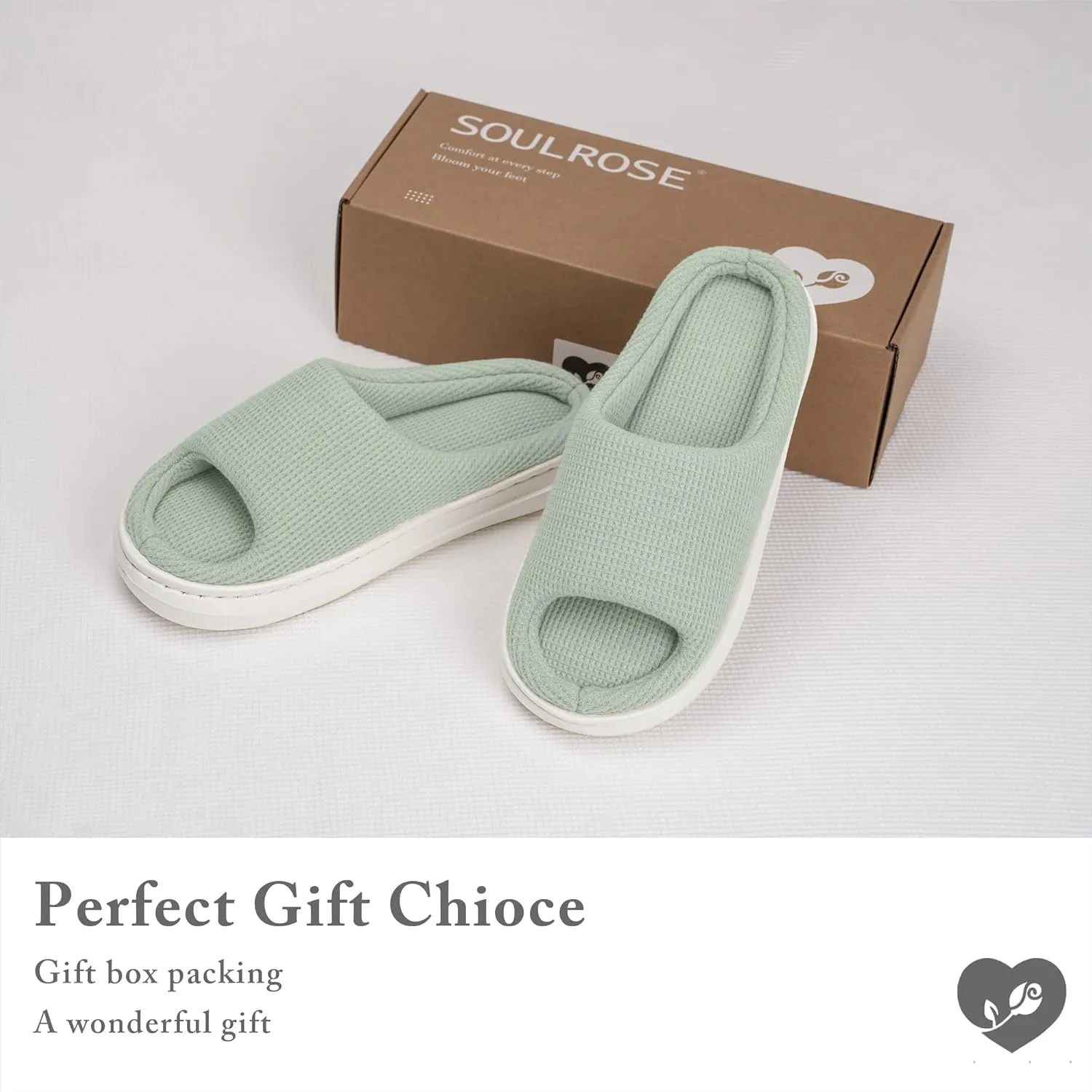 SOULROSE Summer House Memory Foam Slippers Comfy Spa Bedroom Slides Women Cloud Lightweight Waffle Cozy Open Toe Indoor Outdoor Platform Shoes