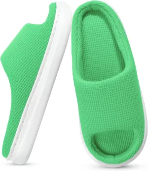SOULROSE Summer House Memory Foam Slippers Comfy Spa Bedroom Slides Women Cloud Lightweight Waffle Cozy Open Toe Indoor Outdoor Platform Shoes