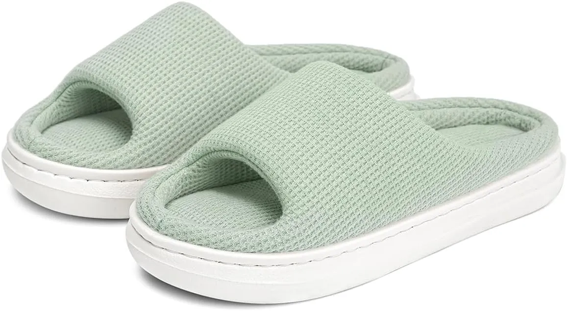 SOULROSE Summer House Memory Foam Slippers Comfy Spa Bedroom Slides Women Cloud Lightweight Waffle Cozy Open Toe Indoor Outdoor Platform Shoes