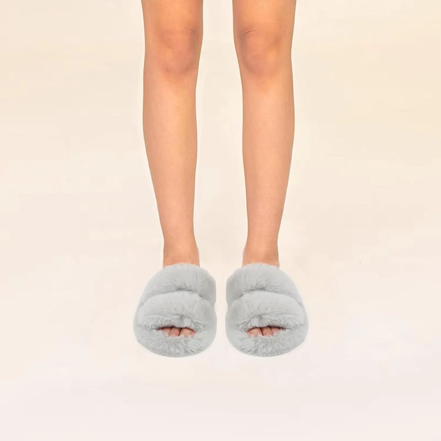 SOULROSE Women's Slippers Open Toe Memory Foam House Slippers for Women Fuzzy Furry Comfy Faux Fur Bedroom Platform Indoor Outdoor Slide Shoes with Anti-Slip Sole Womens Gift Slippers
