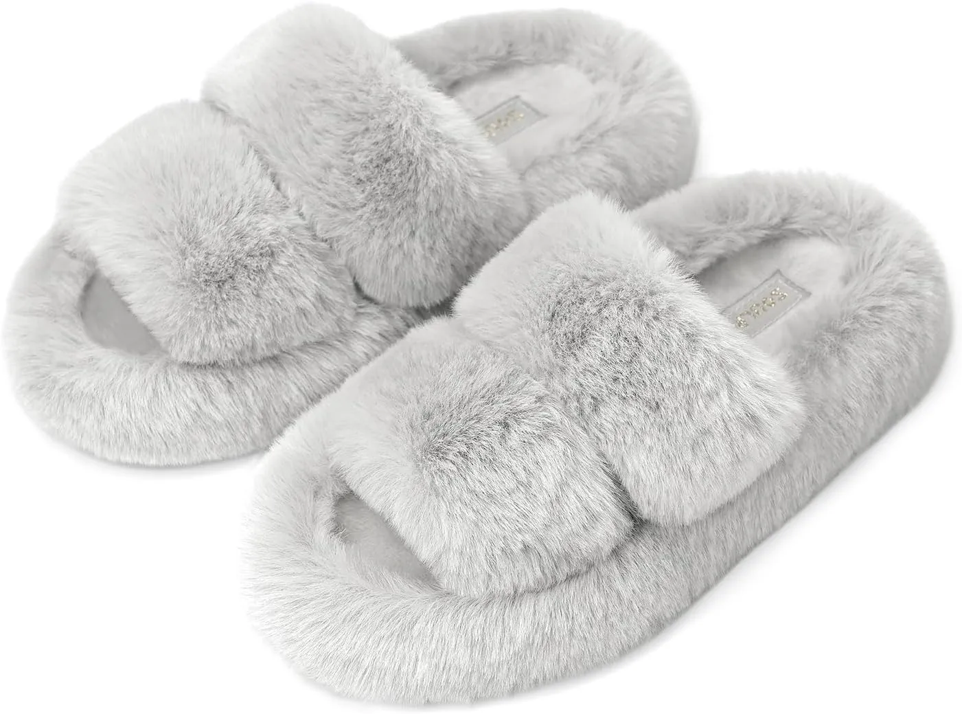 SOULROSE Women's Slippers Open Toe Memory Foam House Slippers for Women Fuzzy Furry Comfy Faux Fur Bedroom Platform Indoor Outdoor Slide Shoes with Anti-Slip Sole Womens Gift Slippers
