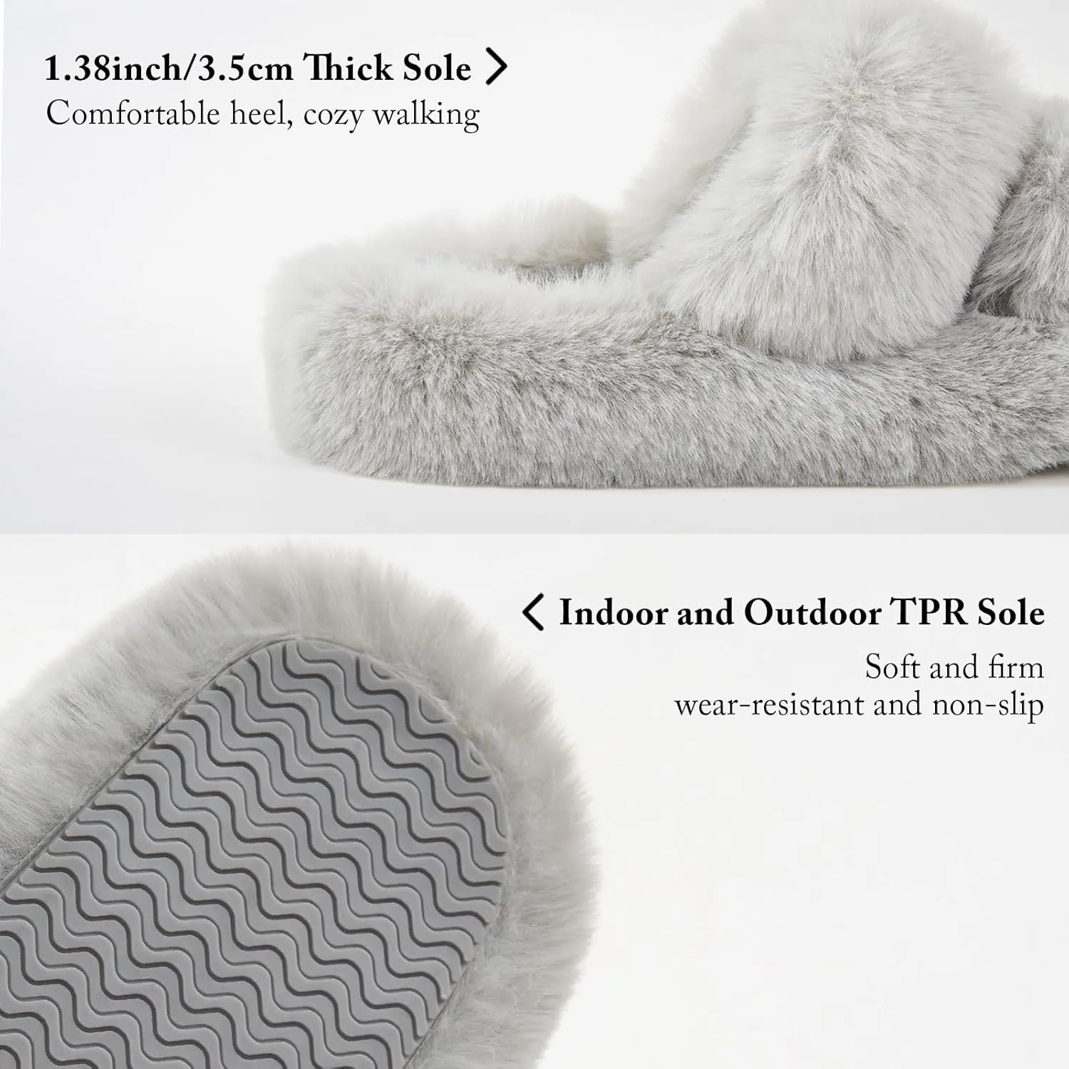 SOULROSE Women's Slippers Open Toe Memory Foam House Slippers for Women Fuzzy Furry Comfy Faux Fur Bedroom Platform Indoor Outdoor Slide Shoes with Anti-Slip Sole Womens Gift Slippers