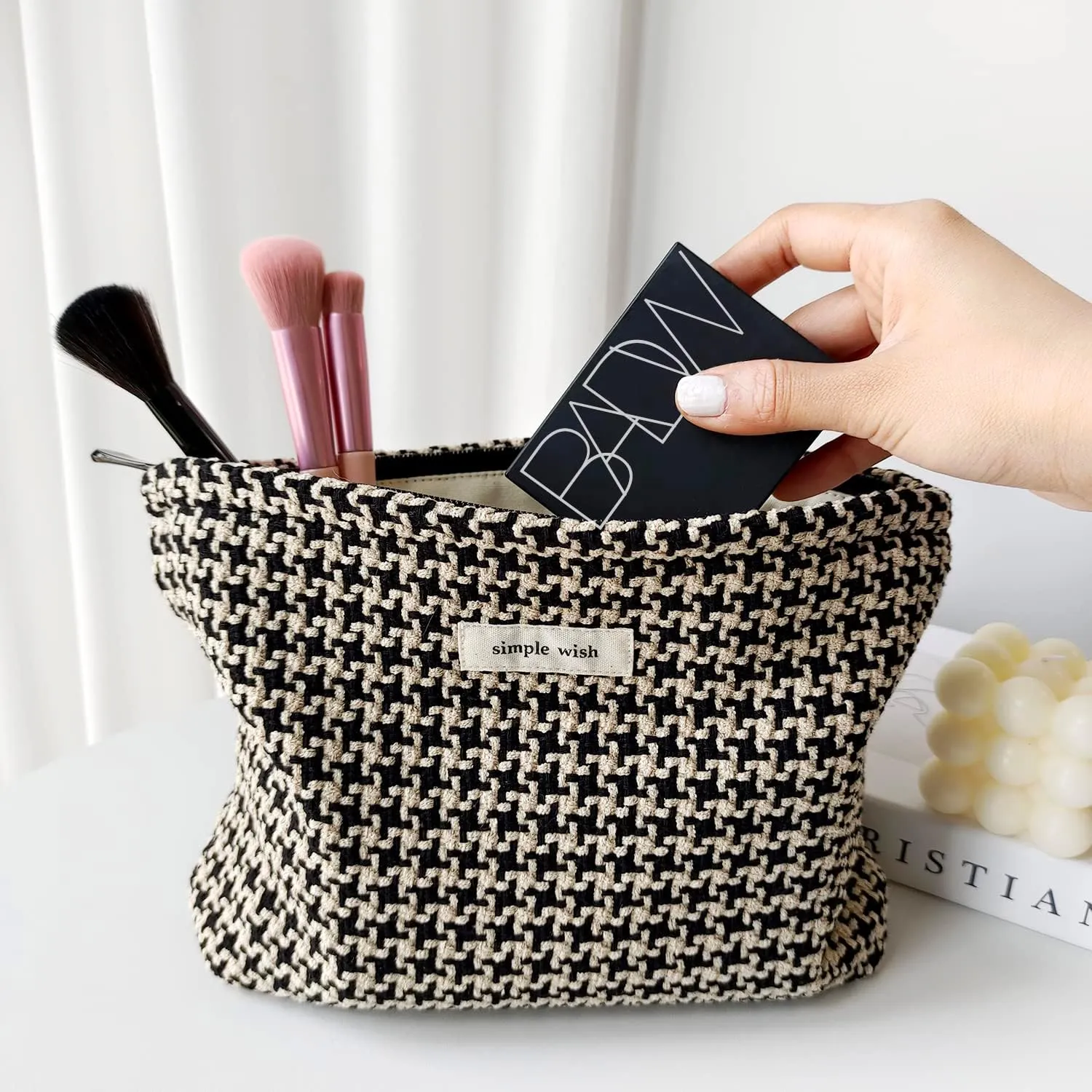 STARDW Parallel Checkered Makeup Bag Cute Cosmetic Bags for Women Girls, Travel Toiletry Bag Large Capacity Zipper Makeup Pouch, Purse Organizer Pouches(Checkered)
