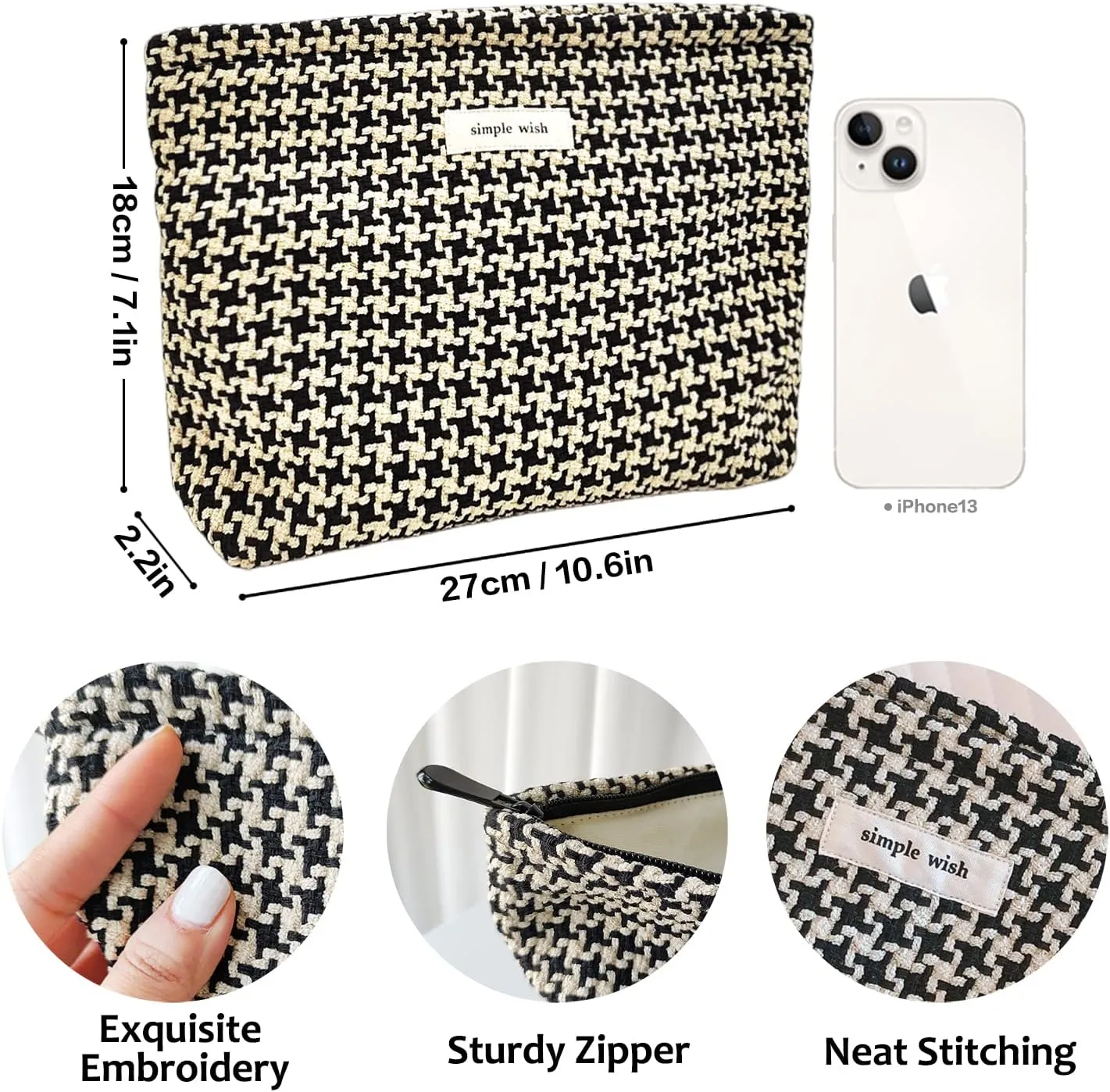 STARDW Parallel Checkered Makeup Bag Cute Cosmetic Bags for Women Girls, Travel Toiletry Bag Large Capacity Zipper Makeup Pouch, Purse Organizer Pouches(Checkered)