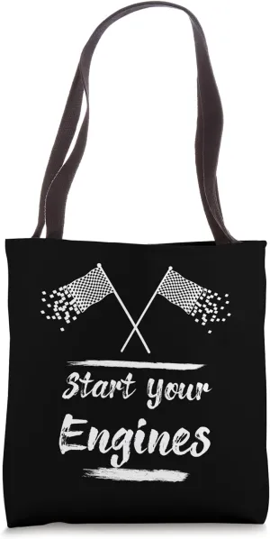 Start Your Engines, Vintage retro Checkered Flag Racing Car Tote Bag