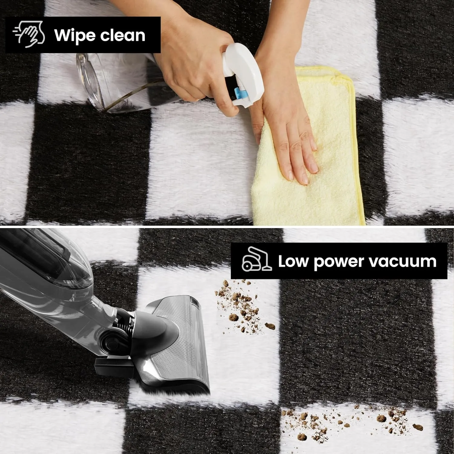 Super Soft Black and White Area Rug, 5x7 Ft Classic Checkered Shaggy High Pile Fluffy Fuzzy Carpet for Bedroom, Living Room, Kids Room, Nursery, Dorm, Home Decor