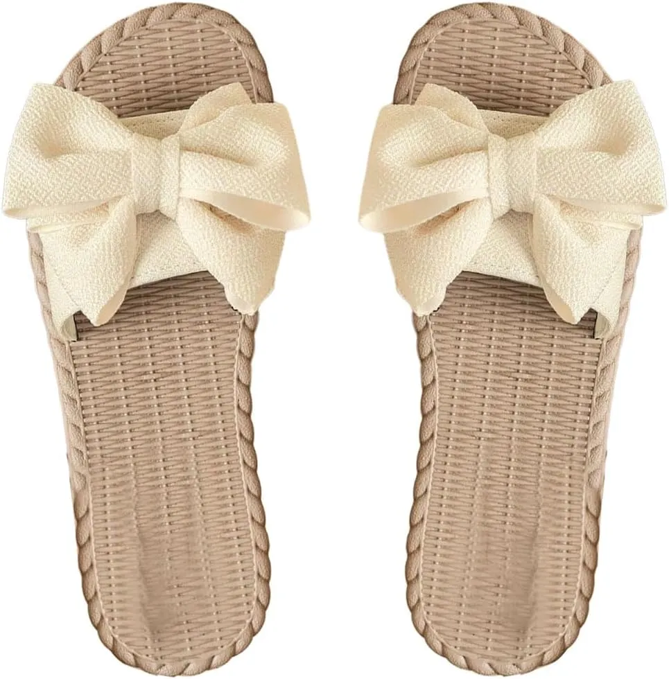SweatyRocks Women's Bow Knot Flat Sandals Open Toe Summer Casual Slide Shoes