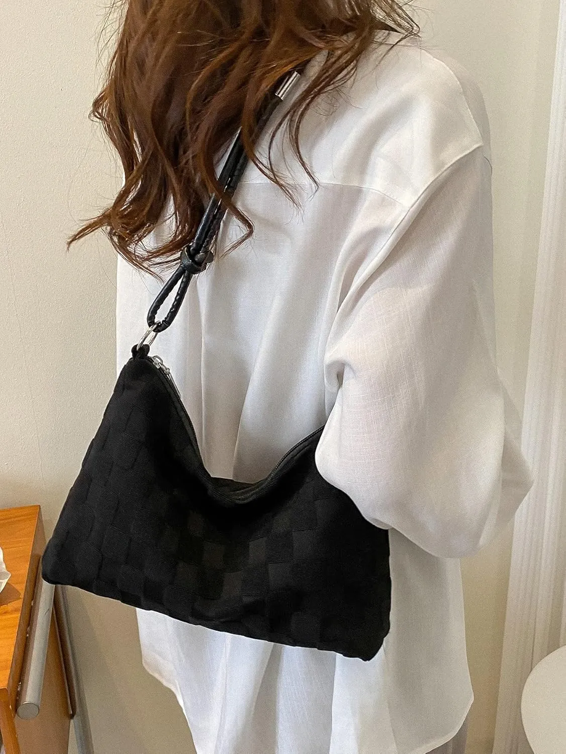 SweatyRocks Women's Hobo Purse Checkered Zip Up Shoulder Bag Casual Handbag