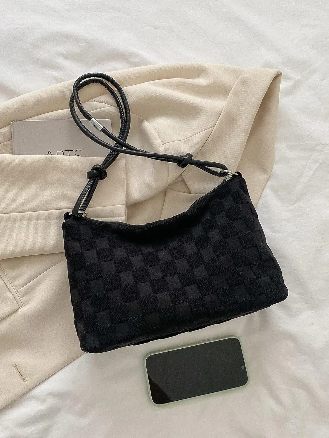 SweatyRocks Women's Hobo Purse Checkered Zip Up Shoulder Bag Casual Handbag