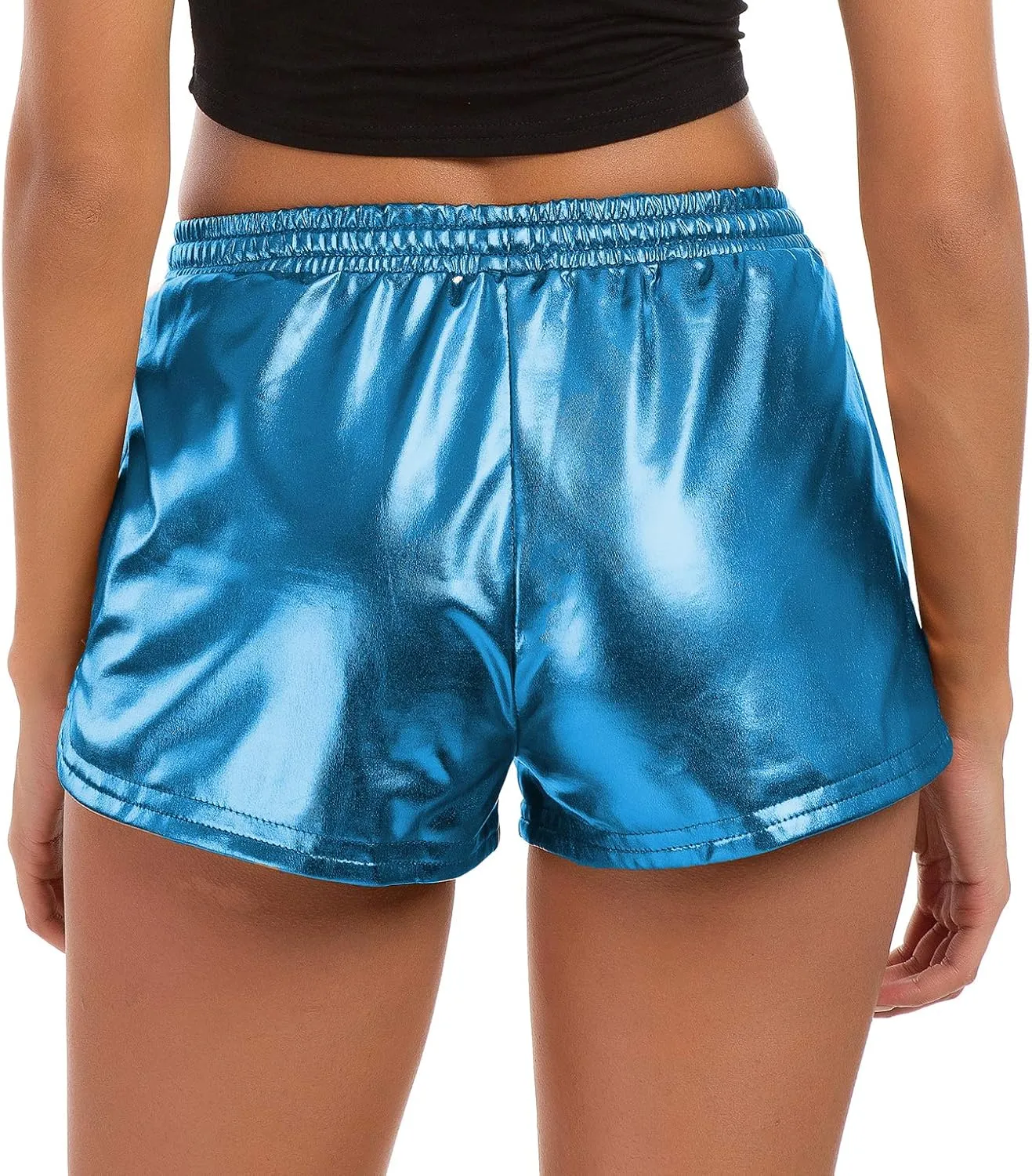 Tandisk Women's Yoga Hot Shorts Shiny Metallic Pants with Elastic Drawstring