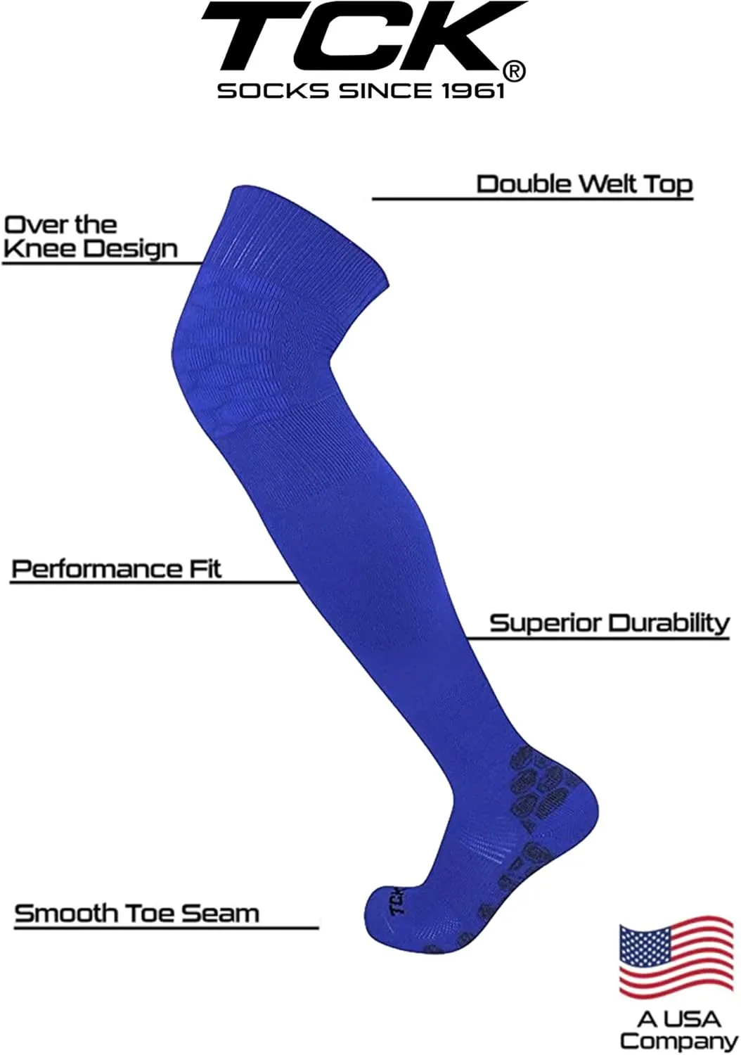 TCK High Over the Knee Athletic Sports Performance Socks with Flex, Compression & Extra Cushion Zones