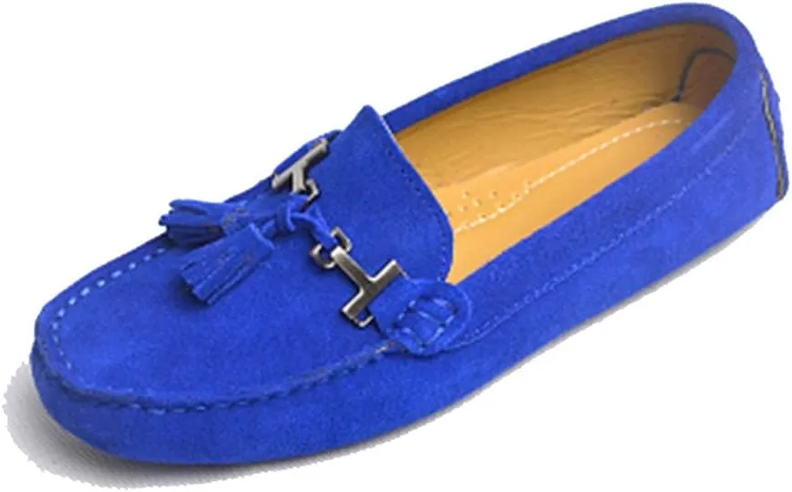 TDA Womens Casual Comfort Slip-on Metal Button Tassel Suede Leather Driving Walking Trail Running Loafers Boat Shoes Multi Colored