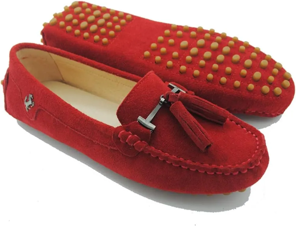 TDA Womens Casual Comfort Slip-on Metal Button Tassel Suede Leather Driving Walking Trail Running Loafers Boat Shoes Multi Colored
