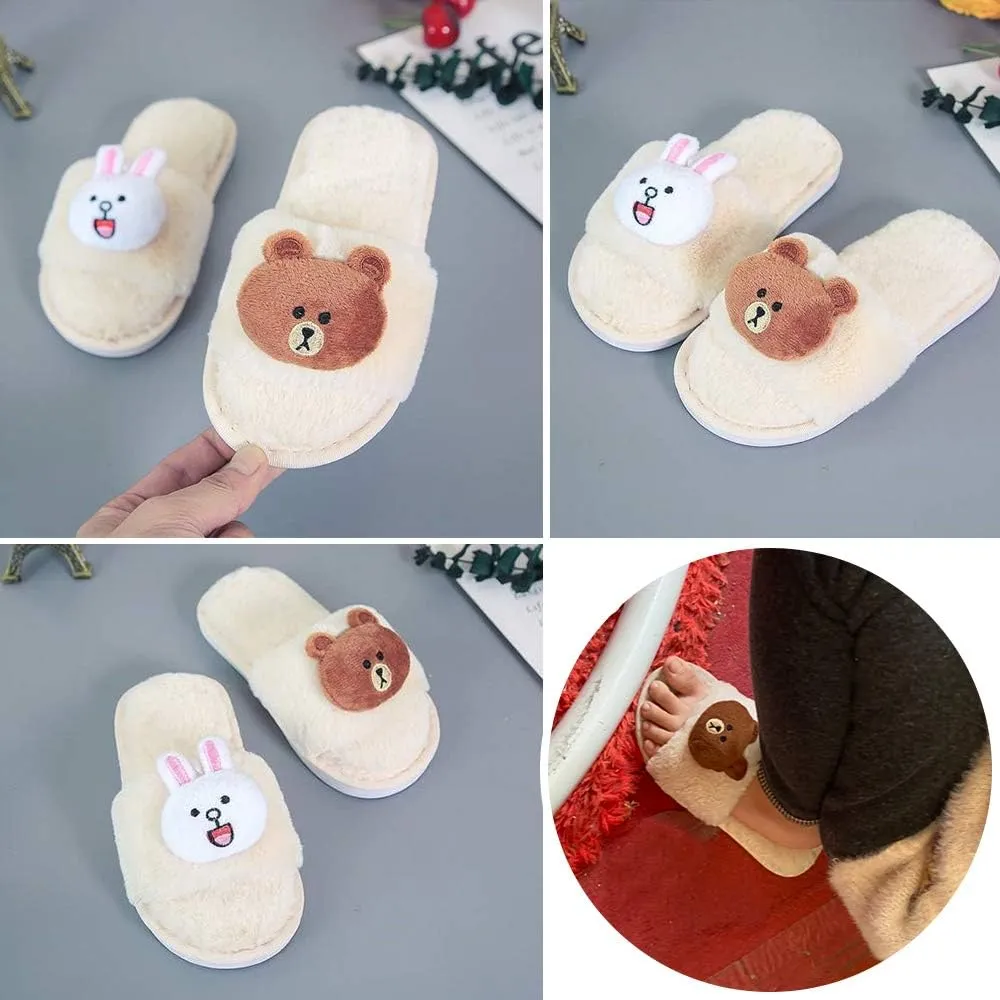 techcity Boys Girls Fuzzy House Slippers Cute Comfy Faux Fur Slip On Fluffy Plush Open Toe Home Slides for Kids Indoor Outdoor Warm Shoes