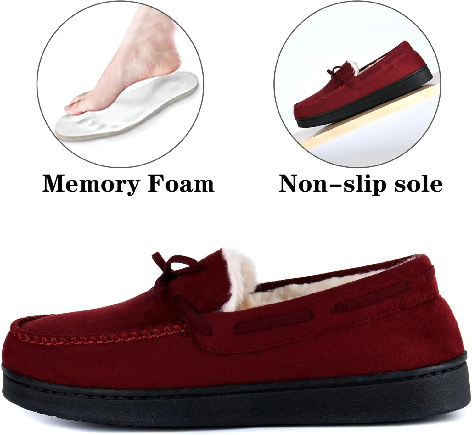 Temi Womens Moccasin House Slippers,Suede Memory Foam Warm Winter Cozy Bedroom Slippers for Women,Fuzzy Fur Soft Ladies Non-slip Indoor Houseshoes