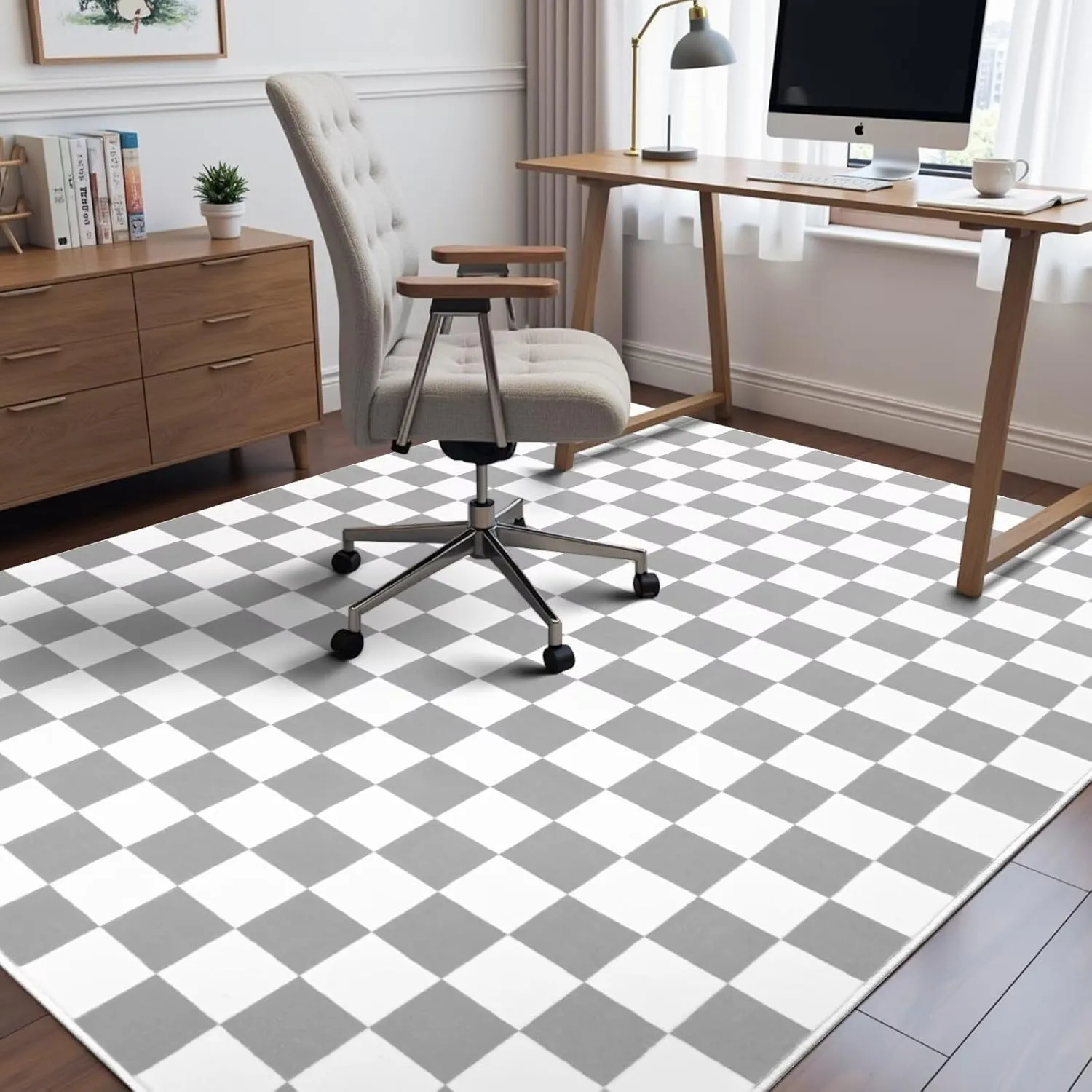 Terrug Grey and White Checkered Rug for Living Room Bedroom, 4x6 Soft Washable Area Rug with Non Slip, Low Pile Stain Resistance Carpet for Kids Room Entryway Kitchen Dorm