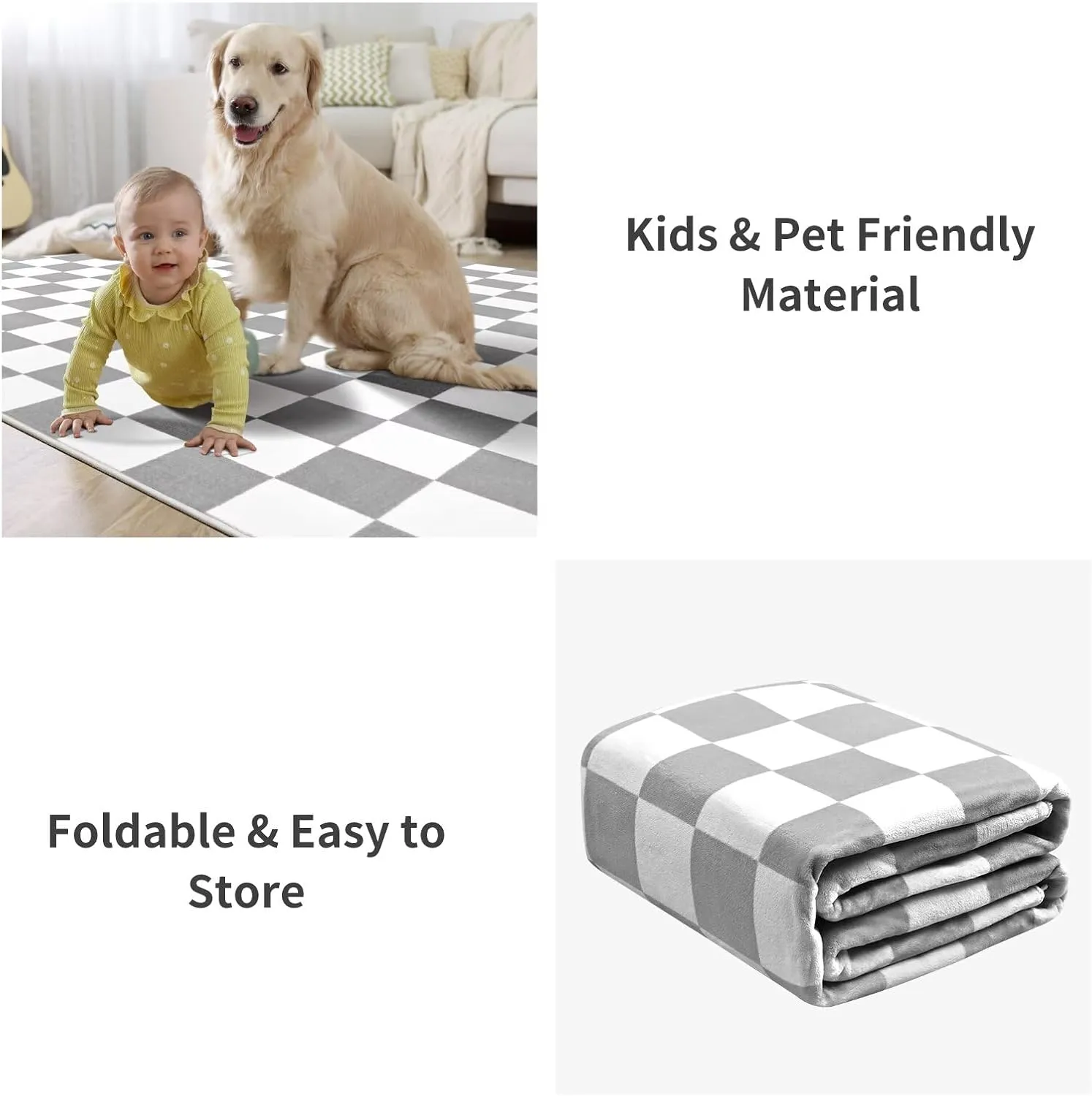 Terrug Grey and White Checkered Rug for Living Room Bedroom, 4x6 Soft Washable Area Rug with Non Slip, Low Pile Stain Resistance Carpet for Kids Room Entryway Kitchen Dorm