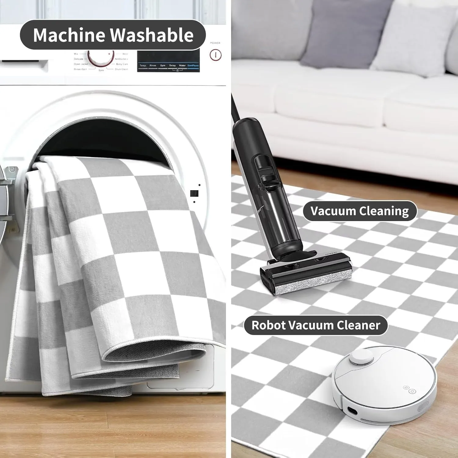 Terrug Grey and White Checkered Rug for Living Room Bedroom, 4x6 Soft Washable Area Rug with Non Slip, Low Pile Stain Resistance Carpet for Kids Room Entryway Kitchen Dorm