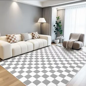 Terrug Grey and White Checkered Rug for Living Room Bedroom, 4x6 Soft Washable Area Rug with Non Slip, Low Pile Stain Resistance Carpet for Kids Room Entryway Kitchen Dorm