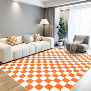 Terrug Orange and White Checkered Rug for Living Room Bedroom, 4x6 Soft Washable Area Rug with Non Slip, Low Pile Stain Resistance Carpet for Kids Room Entryway Kitchen Dorm
