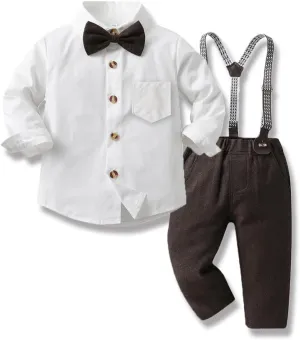 Toddler Dress Suit Baby Boys Gentleman Clothes Sets Bow Ties Shirts   Suspenders Pants Outfits