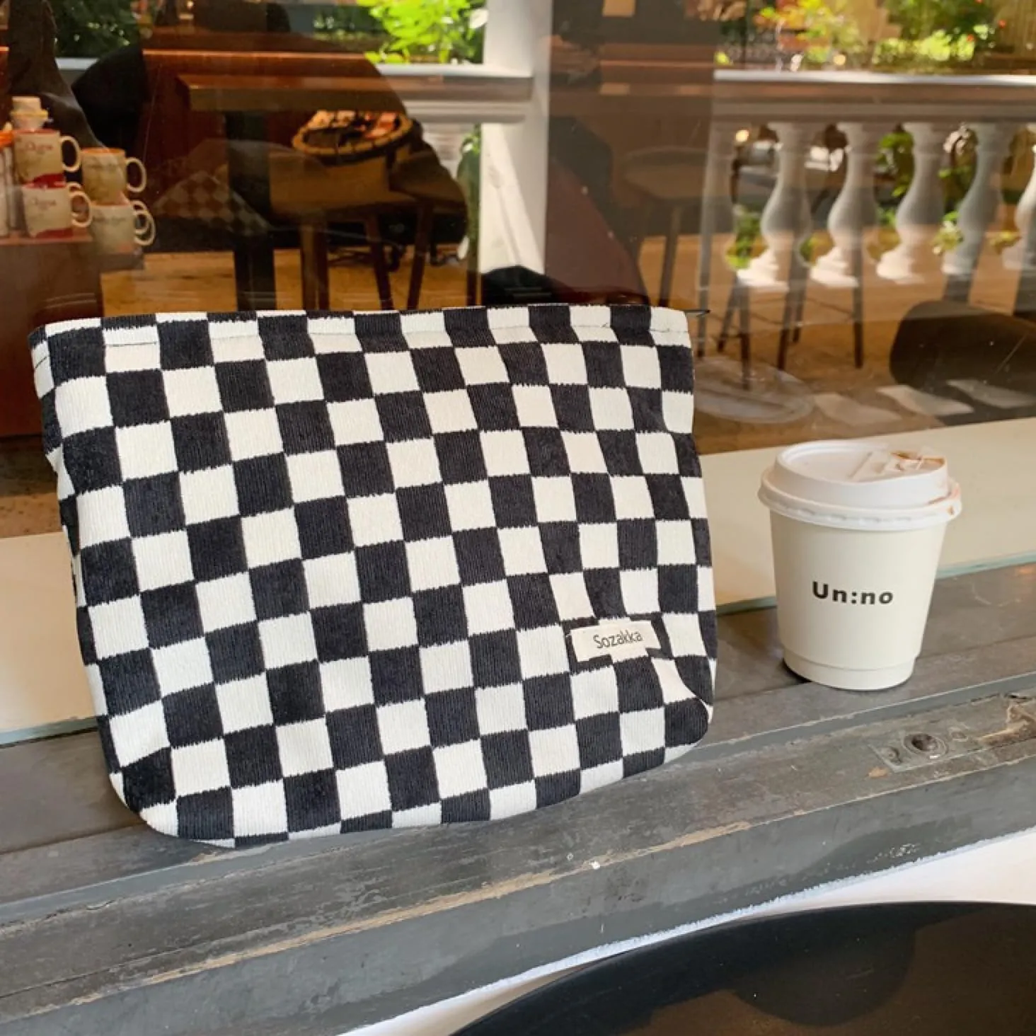 Travel Checkered Makeup Bag, Corduroy Cosmetic Bag for Purse, Small Cosmetic Zipper Pouch Cute Travel Checkered Makeup Bag Gift for Women,Girls (black)