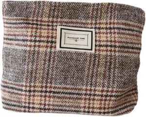 Travel Checkered Makeup Bag, Corduroy Cosmetic Bag for Purse, Small Cosmetic Zipper Pouch Cute Travel Checkered Makeup Bag Gift for Women,Girls (england brown)