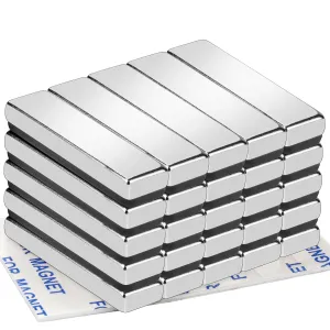 TRYMAG 25 Pack Super Strong Neodymium Magnets, Heavy Duty Rare Earth Magnets with Double-Sided Adhesive, Powerful Bar Magnetic Strips for Crafts, Fridge, Garage, Kitchen, Science, Office - 40x10x5mm