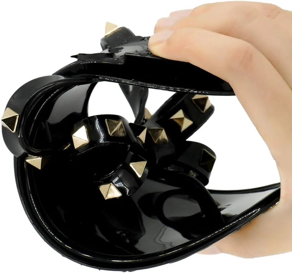 TYFLOVE Women Rivet Flip Flops Studded Jelly Thong Sandals with Bow Summer Bowtie Flat Beach Rain Shoes