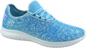 TZ Lotus-08 Women's Comfort Slip On Fashion Color Glitter Walking Runing Flat Heel Sneakers Shoes (Light Blue, 5)