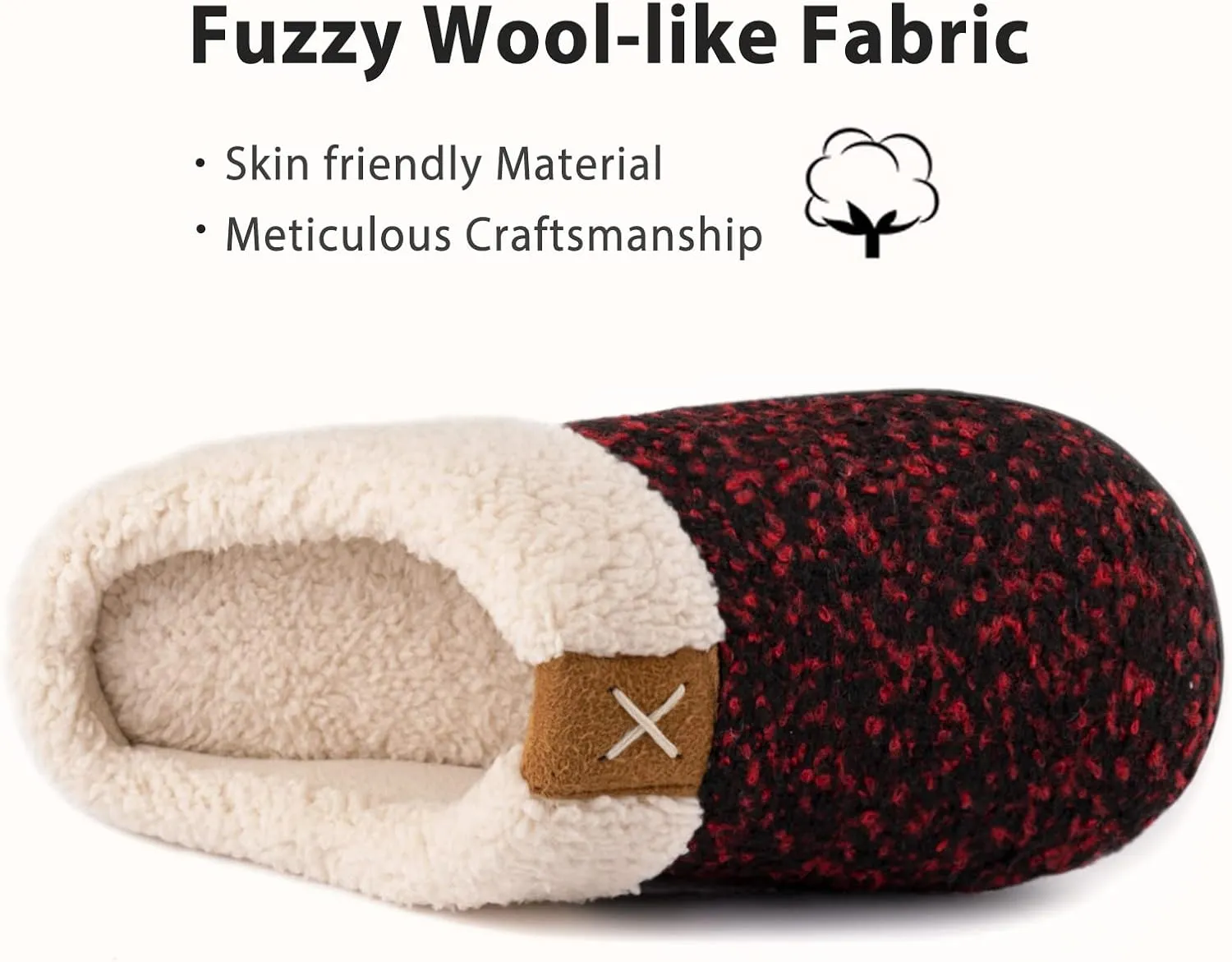 ULTRAIDEAS Women's Indoor Bedroom Slipper with Memory Foam, Gift for Women, Wool-Like House Shoe with Anti-Skid Rubber Sole for Ladies