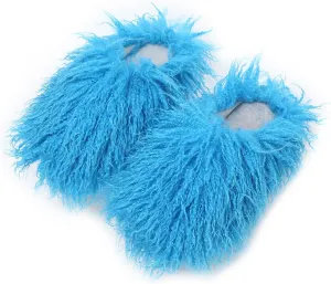 Unisex Fuzzy Faux Fur Slippers, Women's Fluffy Long Hair Sheep Faux Fur Slip on Slides, Girls Luxury Big Fluffy Outdoor Flat Slippers, Long Curly Hair Non-Slip Warm Home Slide Shoes
