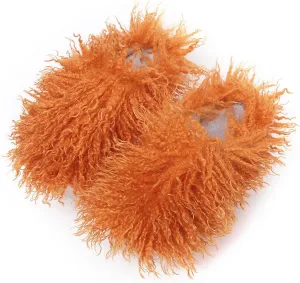 Unisex Fuzzy Faux Fur Slippers, Women's Fluffy Long Hair Sheep Faux Fur Slip on Slides, Girls Luxury Big Fluffy Outdoor Flat Slippers, Long Curly Hair Non-Slip Warm Home Slide Shoes