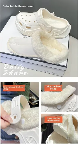 Unisex Plush Lined Clogs, Warm & Cozy Indoor/Outdoor Platform Slides with Fuzzy Lining