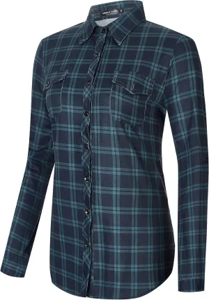 Urban CoCo Women's Classic Plaid Shirt Button Down Long Sleeve Blouse