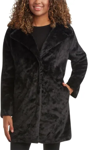 URBAN REPUBLIC Women's Faux Fur Long Coat - Elegant Lapel Collared Long Winter Coat - Stylish Outdoor Coats for Women (S-XL)