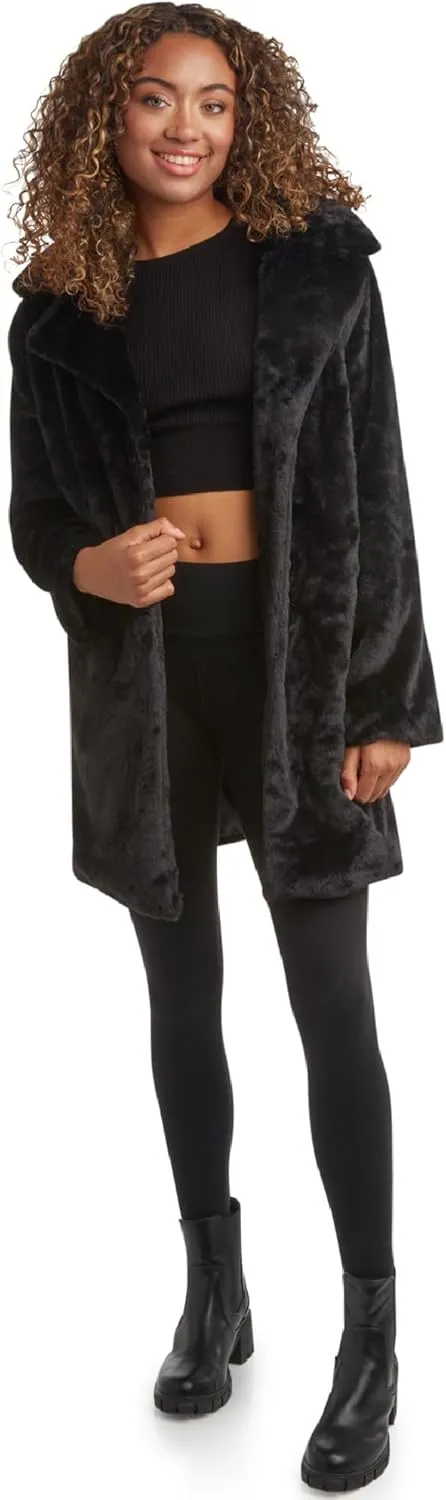 URBAN REPUBLIC Women's Faux Fur Long Coat - Elegant Lapel Collared Long Winter Coat - Stylish Outdoor Coats for Women (S-XL)