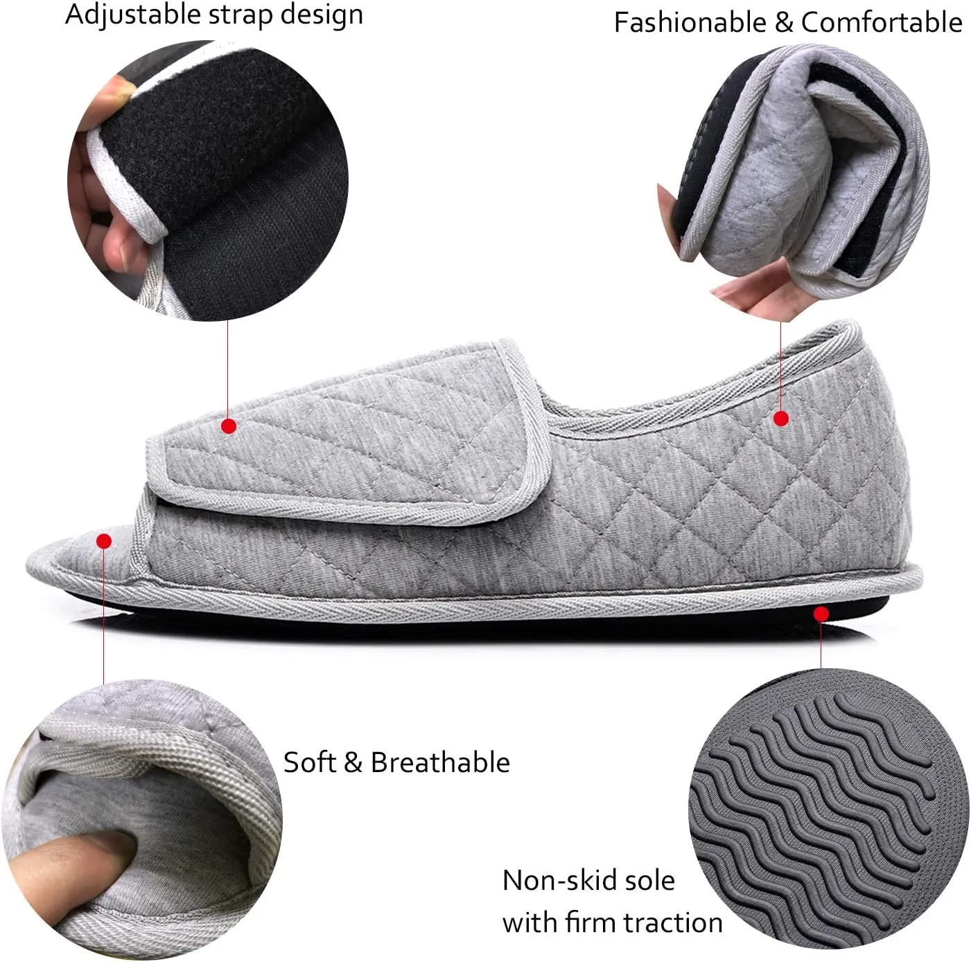Urbancolor Women Adjustable Indoor Slippers Memory Foam House Shoes Open Toe Diabetic Slipper Arthritis Edema Extra Wide Shoes