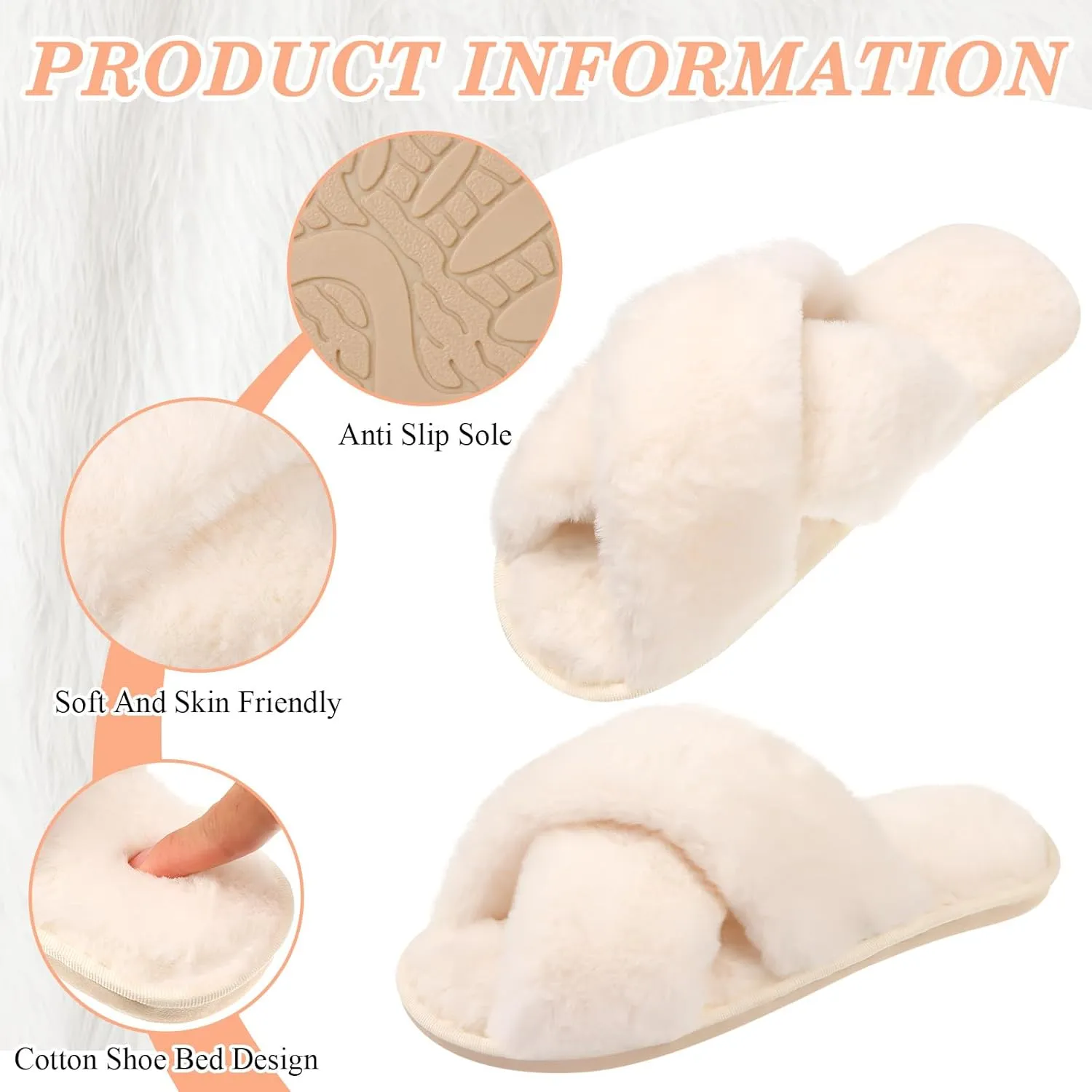 VAIPI 12 Pairs Womens Cross Band Fuzzy Slippers Bulk Plush House Slippers Bridesmaid Bridal Party Slipper White Open Toe Fluffy Slipper