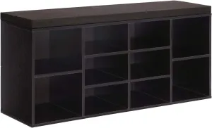 VASAGLE Shoe Bench with Cushion, Storage Bench with Padded Seat, Entryway Bench with 10 Compartments, for Bedroom, 11.8 x 40.9 x 18.9 Inches, Espresso Brown and Chestnut Brown ULHS10BR