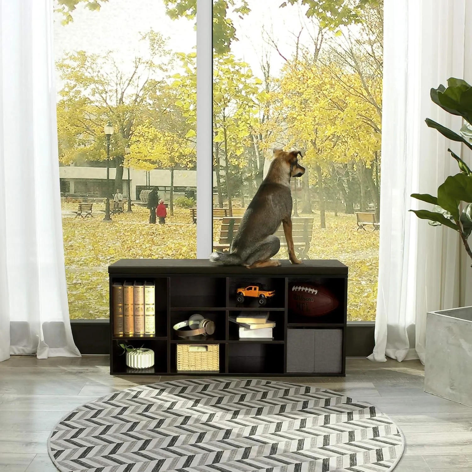 VASAGLE Shoe Bench with Cushion, Storage Bench with Padded Seat, Entryway Bench with 10 Compartments, for Bedroom, 11.8 x 40.9 x 18.9 Inches, Espresso Brown and Chestnut Brown ULHS10BR