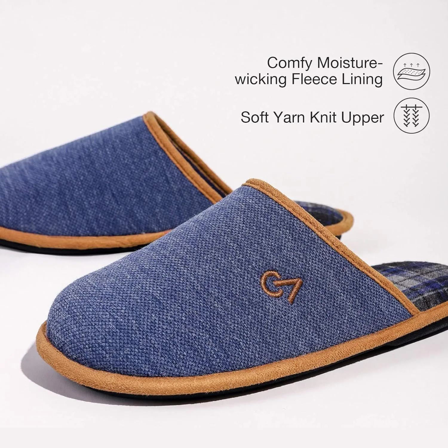 VeraCosy Mens Knitted Scottish Slippers with Soft Memory Foam Non Slip Indoor Rubber Sole
