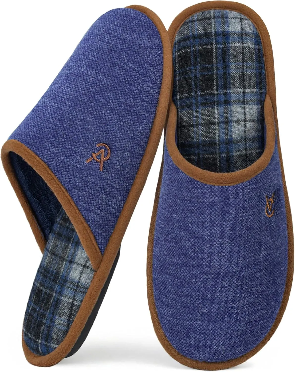 VeraCosy Mens Knitted Scottish Slippers with Soft Memory Foam Non Slip Indoor Rubber Sole