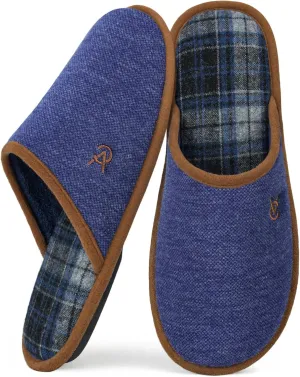 VeraCosy Mens Knitted Scottish Slippers with Soft Memory Foam Non Slip Indoor Rubber Sole