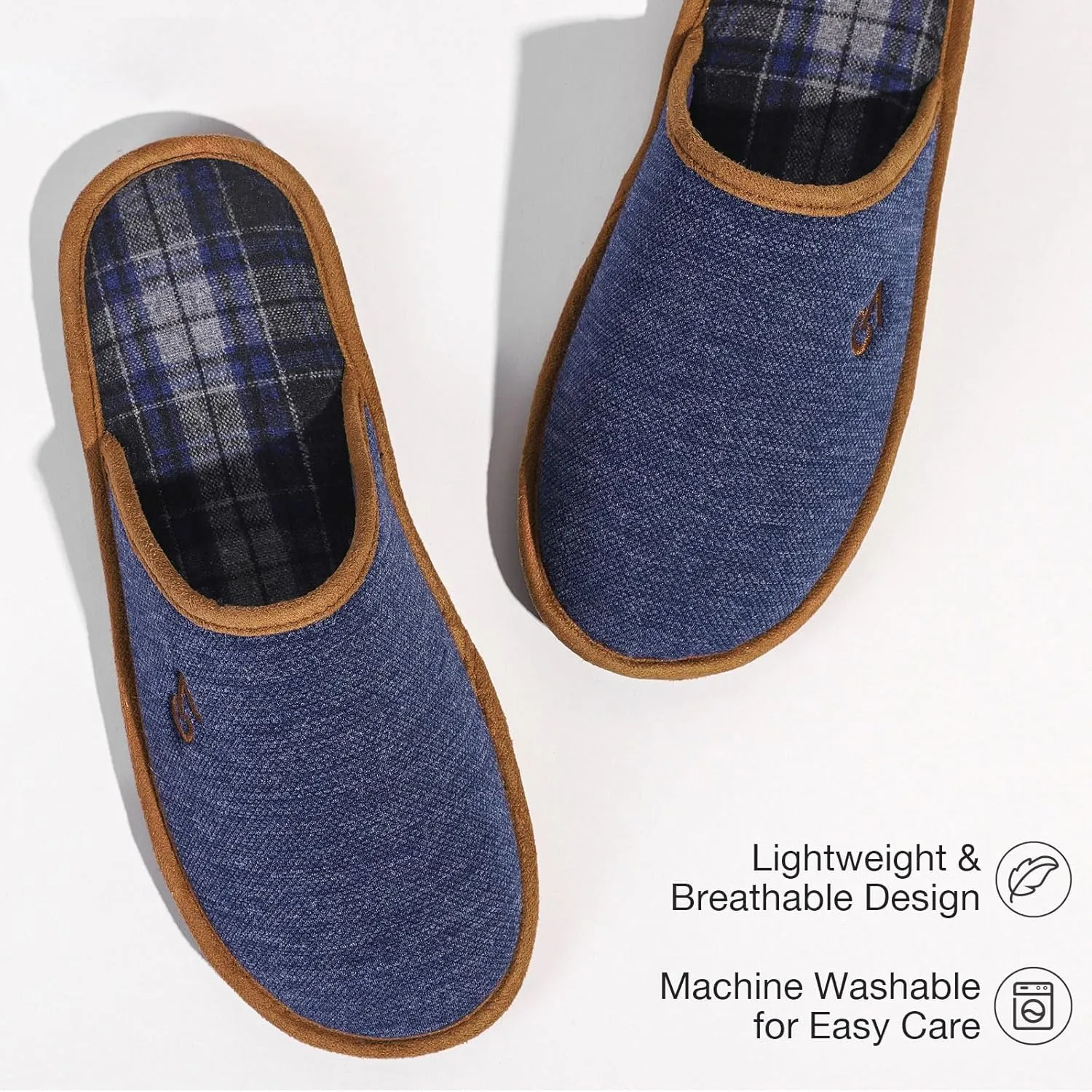 VeraCosy Mens Knitted Scottish Slippers with Soft Memory Foam Non Slip Indoor Rubber Sole