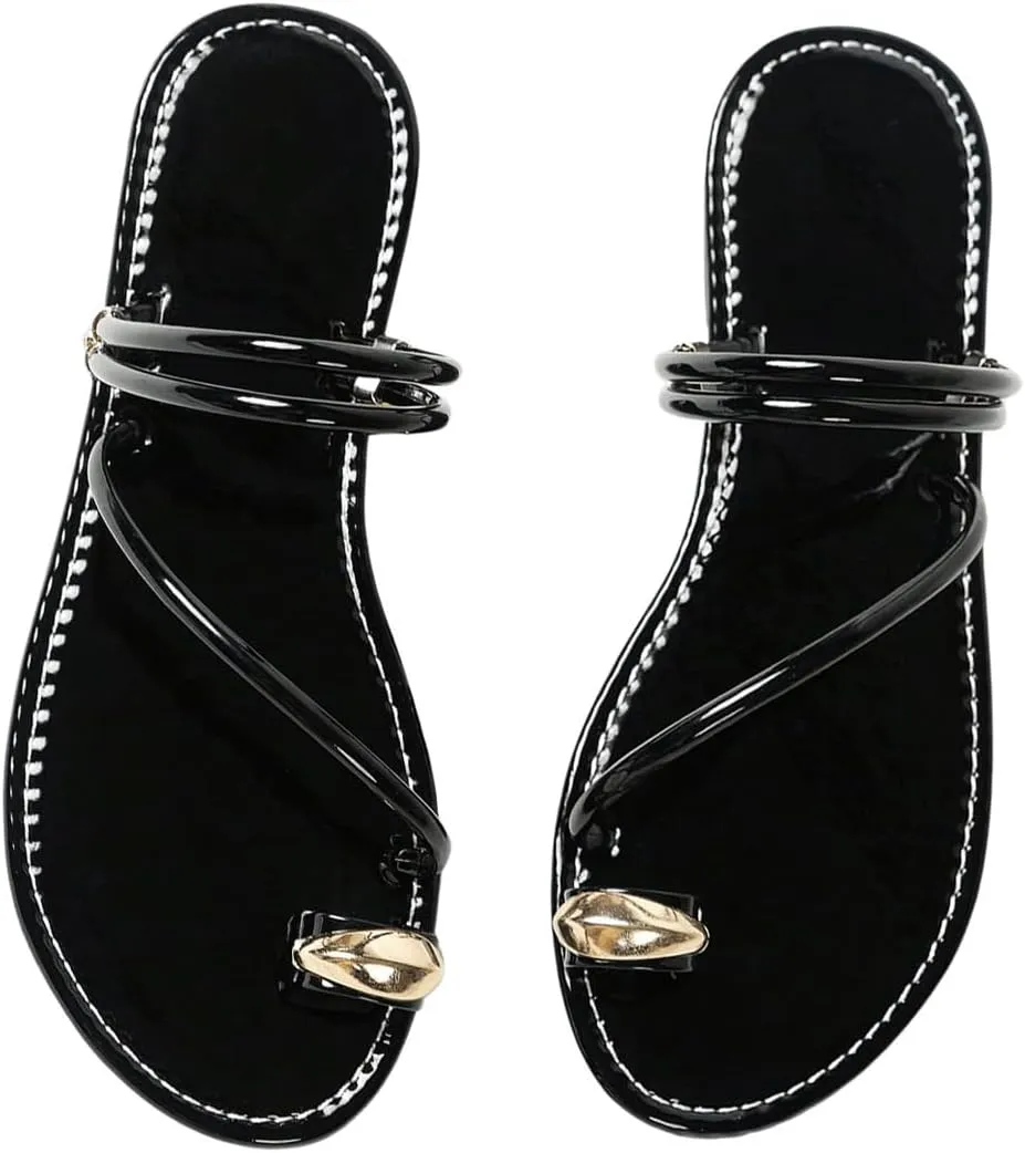 Verdusa Women's Metallic Open Toe Ring Sandals Summer Strappy Flat Sandals