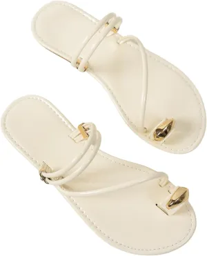 Verdusa Women's Metallic Open Toe Ring Sandals Summer Strappy Flat Sandals