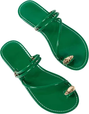 Verdusa Women's Metallic Open Toe Ring Sandals Summer Strappy Flat Sandals